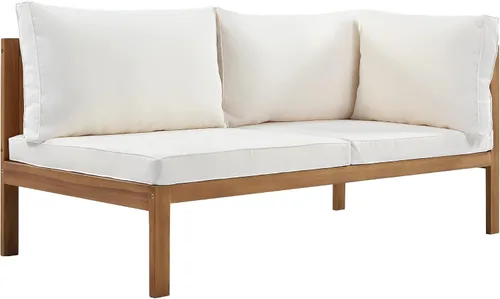 Vista 6 de Juego de 4 muebles de patio al aire libre, sofá seccional de madera de acacia con asiento cojines beige, asiento de conversación seccional
