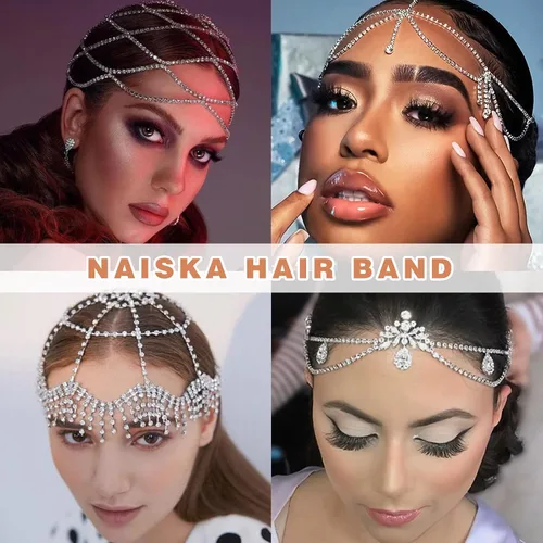 Vista 6 de NAISKA Cadena de cabeza dorada bohemia en capas turquesa con borlas, joyería para el cabello, festival, fiesta de graduación para mujeres y niñas