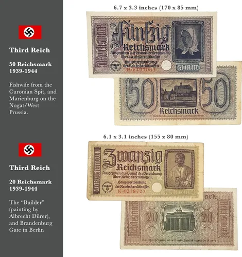 Vista 2 de IMPACTO COLECCIONABLES - 2 billetes utilizados durante la Segunda Guerra Mundial por las tropas alemanas (1939-42) - Tercer Reich, certificado