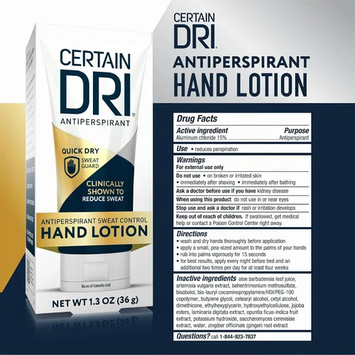 Vista 2 de Certain Dri Loción antitranspirante para manos, protección contra el sudor las 24 horas para sudoración excesiva e hiperhidrosis palmar, secado