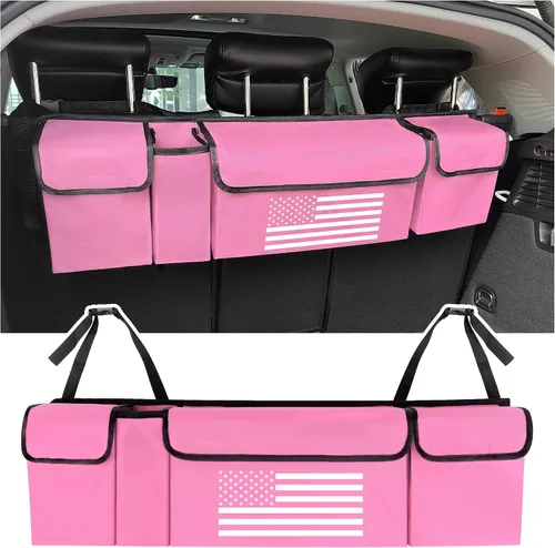 Vista 9 de Organizador de maletero Turcee, organizador de almacenamiento de coche de gran capacidad con diseño de bandera de EE. UU., organizadores de coche