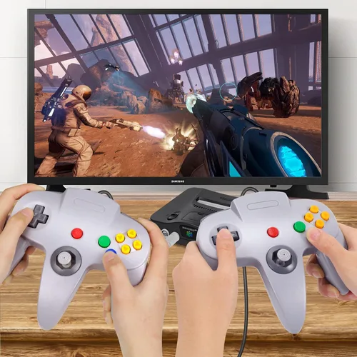 Vista 6 de Controlador N64 con cable clásico Gamepad Joystick para consola N64 (paquete de 2 gris)