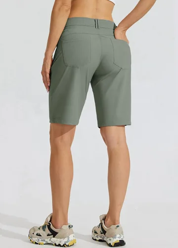 Vista 2 de Willit Pantalones cortos largos de senderismo para mujer de 10 pulgadas, de secado rápido, atléticos, de verano, con bolsillos