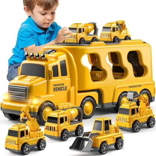 Vista 8 de JUKUDAHU Camiones para niños pequeños de 2 a 4 años 1-3 4-8 4-7 para niños y niñas, camiones de juguete de construcción de 5 en 1 para niños