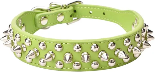 Vista 19 de Collar ajustable de piel sintética con remaches de clavos para gatos, cachorros y perros.