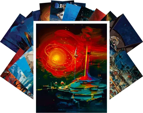 Vista 22 de PIXILUV Postales vintage 24 piezas SciFi Vintage Comic Book Art Magazine Covers