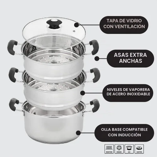 Vista 4 de CONCORD - Utensilios de cocina de acero inoxidable de 3 niveles, 9.4 in (compatible con inducción)