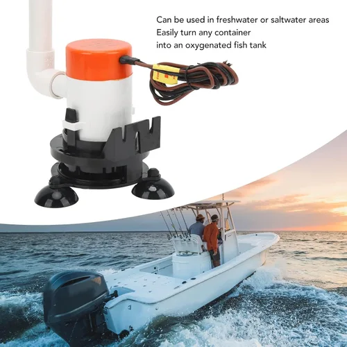 Vista 3 de Aramox Bomba aireadora Livewell Baitwell de 350 GPH de 12 V, sumergible, portátil, parte inferior, ventosa, kit de sistema de bomba de aireación