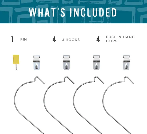 Vista 4 de National Hardware N900-009 Kit de hardware para colgar en la pared de bajo daño, cinc plateado Includes 4 Push & Hangs, 4 J Hooks and A Thumb