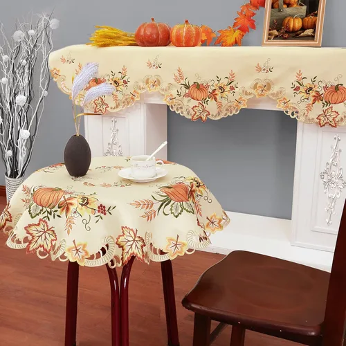Vista 6 de Simhomsen Calabazas Bordadas Beige de Otoño Camino de Mesa para Repisa Superior para Acción de Gracias (70 × 17 pulgadas)