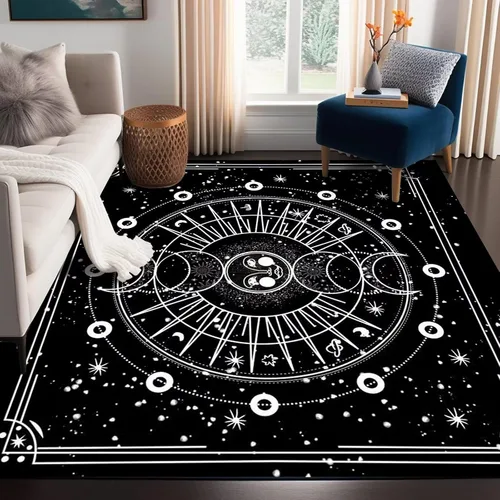 Vista 30 de Alfombra de Sol y Luna Boho Alfombras de Área Celestiales para Dormitorio Residencia Universitaria Sala de Estar Bohemia Oculta Creciente Solar