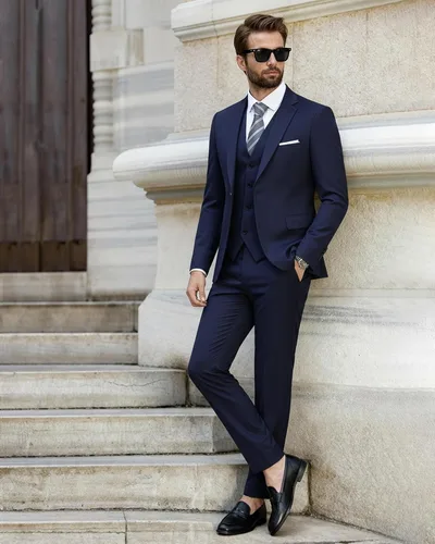 Vista 4 de EastSide Traje ajustado de 3 piezas para hombre, conjunto de blazer de un botón, chaqueta chaleco y pantalones