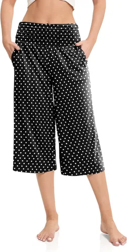 Vista 2 de JZC Women's Pajama Bottoms High Waisted Capri Pants Wide Leg Yoga Pants with Pockets Palazzo Pants for Women