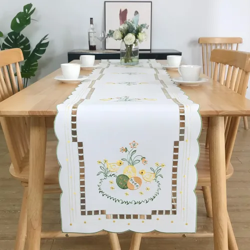 Vista 19 de Mantel bordado para decoración de encaje a prueba de polvo, sin arrugas, lavable, floral, rectangular, para cocina, comedor, vacaciones, cumpleaños