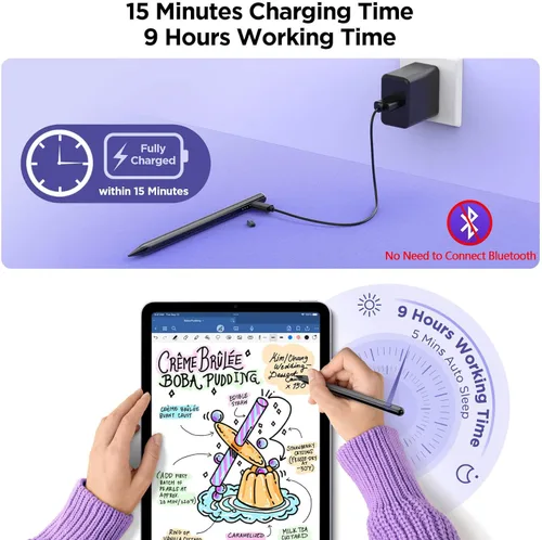 Vista 3 de DEGGE Lápiz capacitivo para iPad 2018-2025, Carga rápida de 15 minutos para Apple Pencil, Reconocimiento de palma, Compatible con iPad A16 Negro