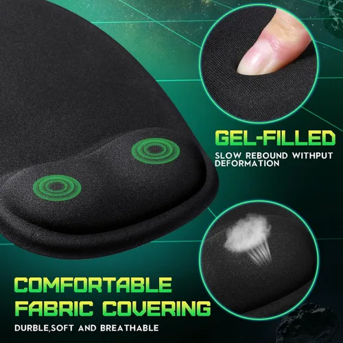 Vista 4 de 20 alfombrillas ergonómicas para mouse con soporte para muñeca, almohadilla de mouse de gel con reposamuñecas, alivio del dolor negro, cómoda espuma