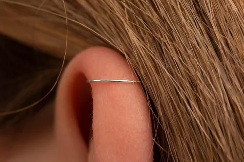 Vista 76 de Aretes de aro de oro de plata – Aretes de aro para mujer, dos piezas de aros de plata fina rellenos de oro, aro de hélice, anillo de tragus, aro
