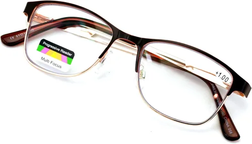 Vista 7 de Metal de las mujeres ninguna línea progresiva lente clara trifocal gafas de lectura con la capa antirreflectante Granate