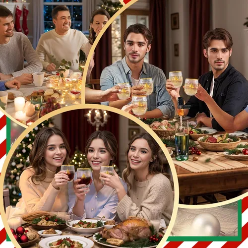 Vista 3 de SUT Copas de vino de plástico, copas de vino de Navidad de plástico, vasos de plástico, copas de vino desechables, vasos desechables, copas de vino
