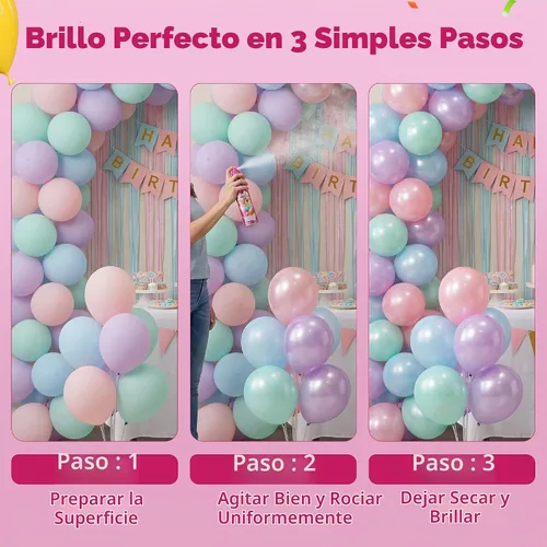 Vista 5 de Novedades Peyma Mega Shine - Aerosol de brillo para globos, esmalte de silicona de 19.3 fl oz y brillo para globos de látex y aluminio, brillo