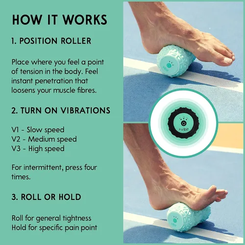 Vista 5 de Vibit - Masajeador vibratorio para fascitis plantar, alivio del dolor y ciática, rodillo de masaje portátil para pies y cuerpo, alivio del dolor