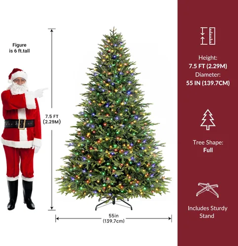 Vista 9 de SHareconn Árbol de Navidad artificial preiluminado de 7.5 pies con luces que cambian