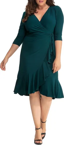 Vista 13 de Kiyonna Vestido midi de talla extra con volantes caprichosos y mangas - Para cóctel, fiesta, invitada a la boda o trabajo Negro (Black Noir)