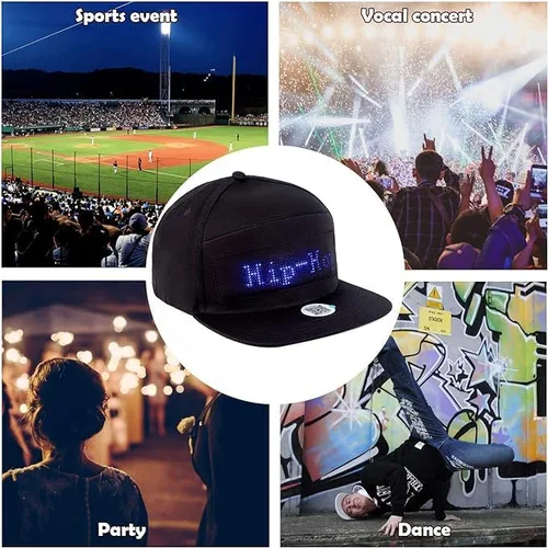 Vista 8 de Sombrero LED animado Bluetooth personalizado texto animación graffiti tapas LED programables para hip hop baile calle fiesta bar regalos