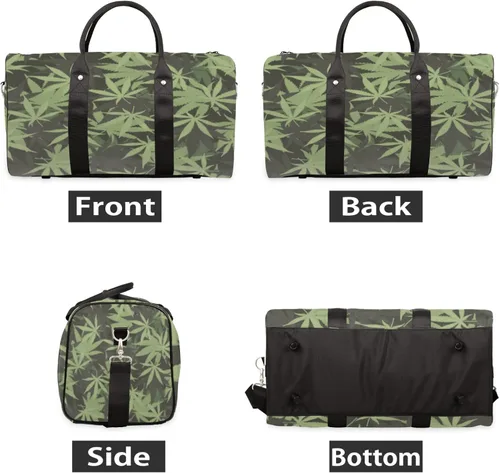 Vista 2 de Marihuana Ganja Weed - 343903397 - Bolsa de viaje plegable para gimnasio, bolsa de viaje grande para hombres y mujeres, yoga durante la noche, fin