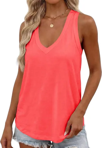 Vista 8 de Smile Fish Camiseta sin mangas de verano con cuello en V profundo para mujer, ajuste holgado, sin mangas