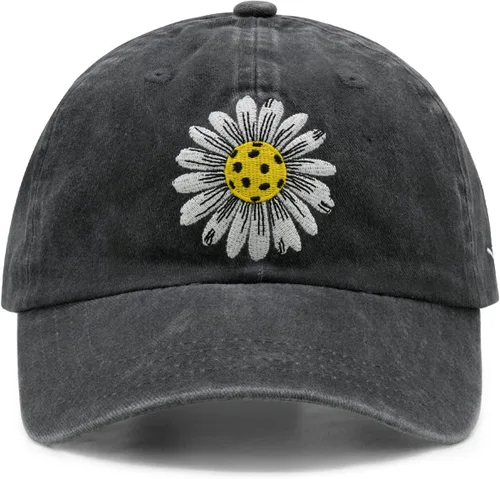 Vista 11 de Waldeal Sombrero de pickleball para mujer, gorra de béisbol bordada con margaritas Beige
