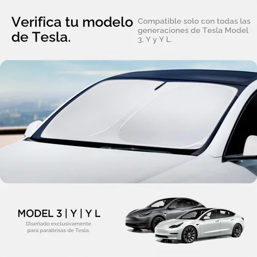Vista 2 de Spigen Parasol para parabrisas delantero para todos los modelos Tesla Y y 3 Protección de doble capa Accesorios de coche para el modelo Y Juniper
