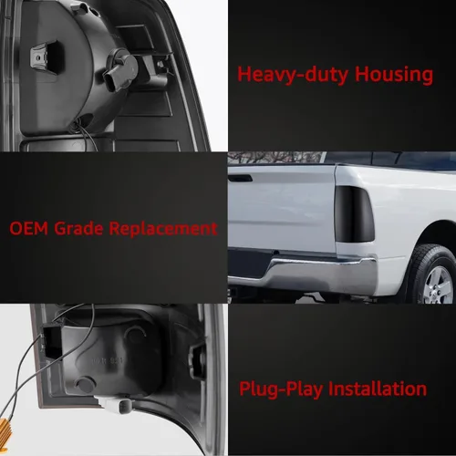 Vista 6 de HAKA TOUGH Conjunto de luces traseras LED para Dodge Ram 1500 2009-2018 Dodge Ram 2500/3500 2010-2018 2010-2018 luces traseras ahumadas negras