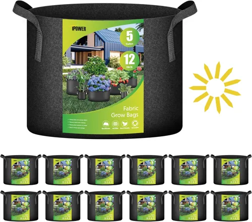 Vista 9 de iPower Paquete de 12 bolsas de cultivo de 1 galón, macetas de tela no tejida de aireación gruesa resistente con asas de nailon y 12 etiquetas