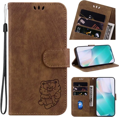 Vista 8 de Designed for Redmi k40 Pro Phone Case Wallet,PU Leather Flip Folio Cover with Credit Card Holders Little Cute Tiger Embossed Kickstand Wrist Strap