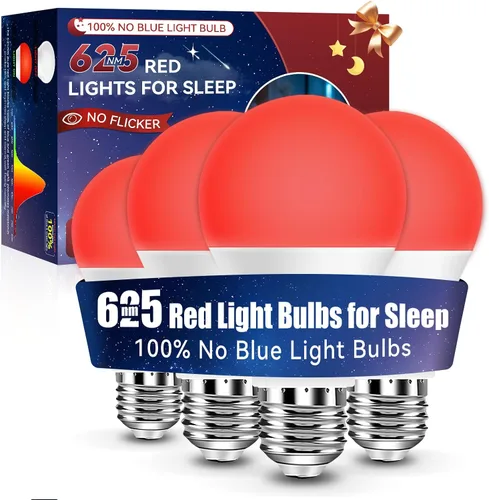 Vista 15 de Bombillas LED Neporal de 3 W 625 nm de color rojo para dormir, 100% de bloqueo de luz azul, luz nocturna roja para promover la melatonina, bombilla