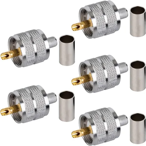 Vista 10 de Paquete de 5 conectores de crimpado macho UHF PL-259 PL259 para RG58/U LMR195 (UHF macho crimpado RG58)