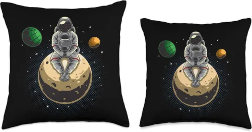 Vista 3 de Astronaut Sitting in the Moon in Space Astronaut Throw Pillow