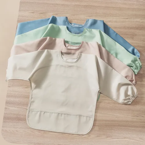 Vista 7 de POIKSHARK 4 Pack Long Sleeve Bib, Reusable Bib with Catch-all Pocket