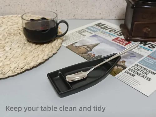 Vista 3 de Cuchara agitadora de café y reposo para accesorios de cafetería, soporte para cuchara pequeña para estación de café, soporte para cuchara de café