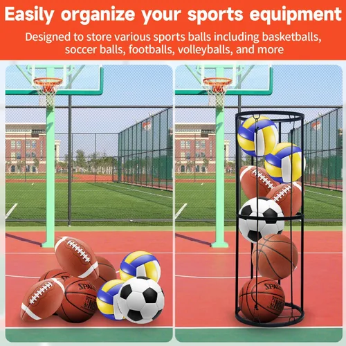 Vista 5 de Estante de almacenamiento para pelotas de garaje, soporte vertical de pared para fútbol, voleibol, fútbol, baloncesto, organizador de almacenamiento