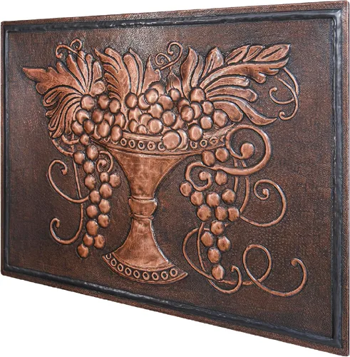 Vista 4 de Protector contra salpicaduras de cocina, vides de uva en un plato de cobre, panel de cobre personalizado, azulejos de cobre hechos a mano, Marrón