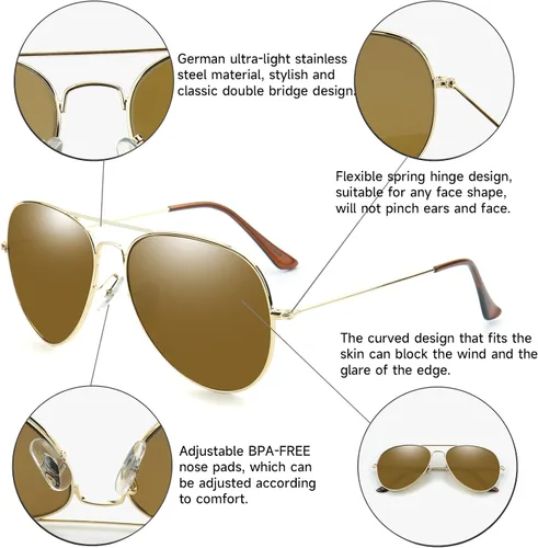 Vista 4 de Soarea Fashion Shields - Gafas de sol de aviador para mujeres y hombres de gran tamaño cuadradas de metal antirreflejos 100 protección UV