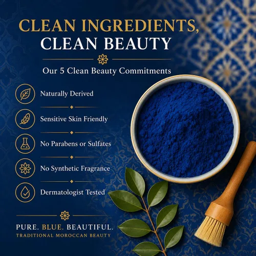 Vista 8 de Máscara marroquí en polvo de nila Polvo de belleza tradicional de hammam azul 1.7 onzas