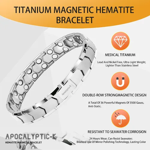Vista 2 de Pulseras magnéticas de titanio puro para hombre, 99% titanio puro (ligero), pulseras magnéticas dobles potentes, eliminan la electricidad estática