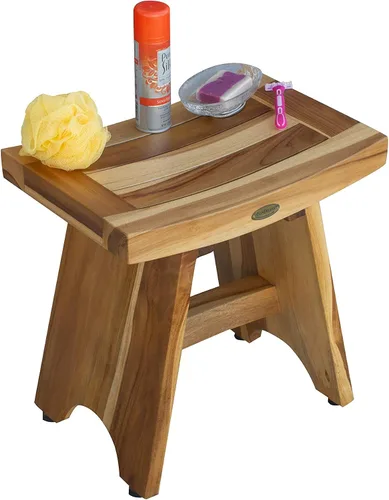 Vista 11 de EcoDecors Banco de ducha de teca de 18", capacidad de 300 lb – Asiento de baño de madera impermeable para adultos - Taburete de spa compacto