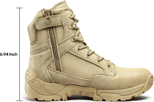 Vista 2 de NORTIV 8 - Botas de trabajotácticasmilitares para hombre ,con cremallera lateral, hechas de cuero para combatemotocicleta