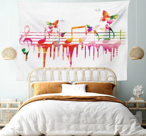 Vista 62 de Lunarable Tapiz mexicano, tema de cultura latinoamericana, sombrero de paja, manta de serape de Maracas, decoración de tela para colgar en la pared