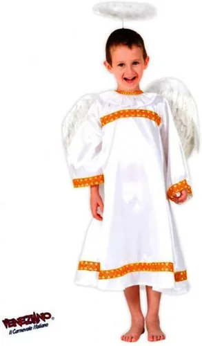 Vista 2 de Disfraz de ángel blanco de lujo para niños, disfraz de aureola y alas de pesebre de Navidad, talla 6, Blanco