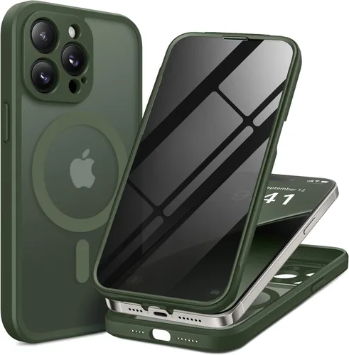 Vista 70 de BERFY Funda para iPhone 17 Pro Max, compatible con MagSafe, protector de pantalla de vidrio integrado, protección de cámara, funda de cuerpo